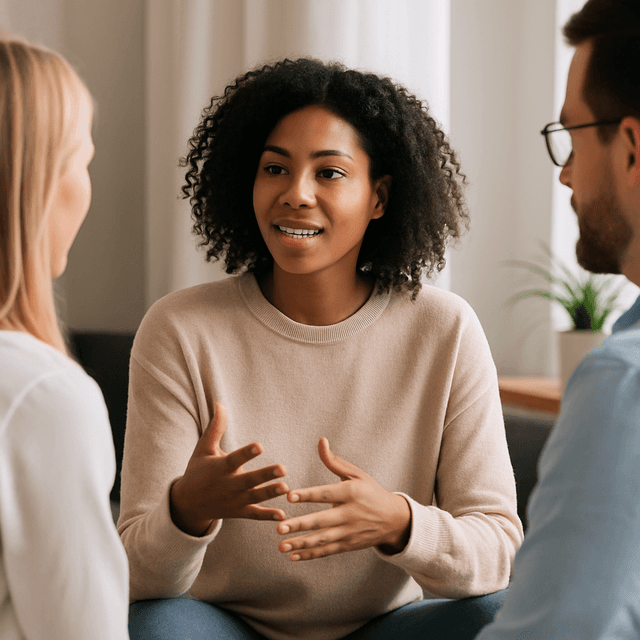 Image of a person coaching with two others